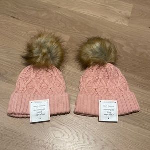 Set of 2 Pink Knit Kids Hats